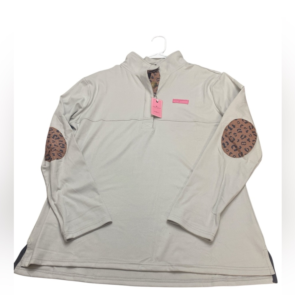 Simply Southern Cream Pullover with Leopard Patches